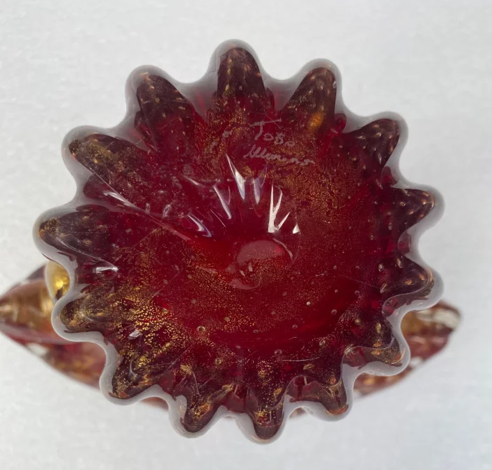 1970′ Murano Crystal Vase in Purple and Gold, Signed Toso