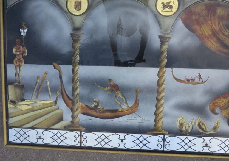 1950′ Églomisé panel “Gondola ride for the Venice Carnival”