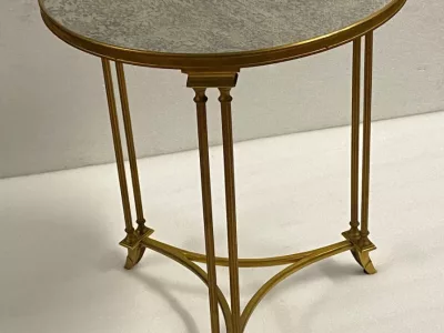 "1970' French Gueridon in the Style of Adam Weisweiler, Maison JANSEN, Mirrored Top"