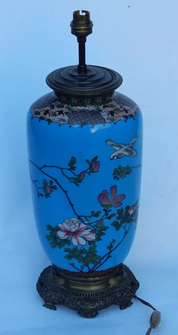 1890′ Japanese Cloisonné Lamp With Birds and Flowers