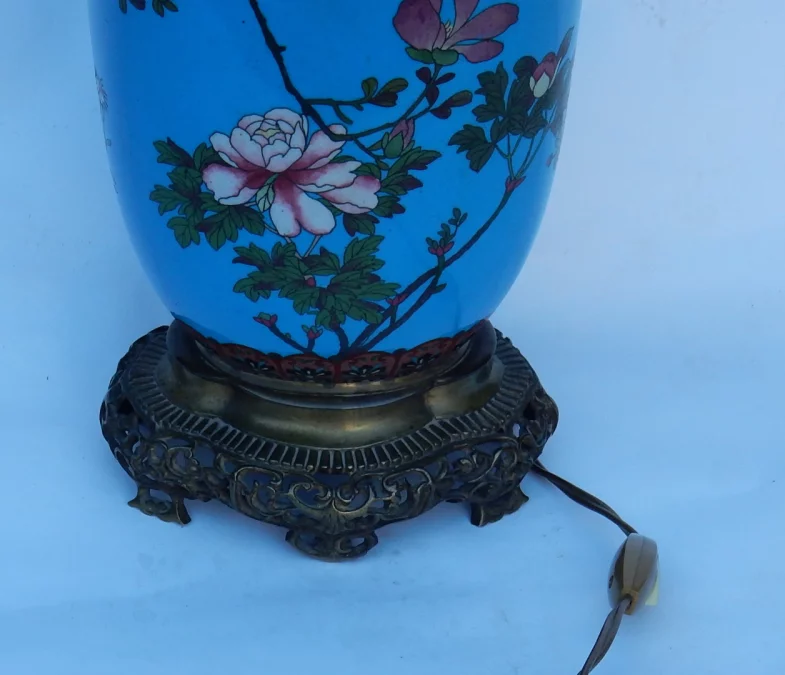 1890′ Japanese Cloisonné Lamp With Birds and Flowers