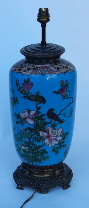 1890′ Japanese Cloisonné Lamp With Birds and Flowers