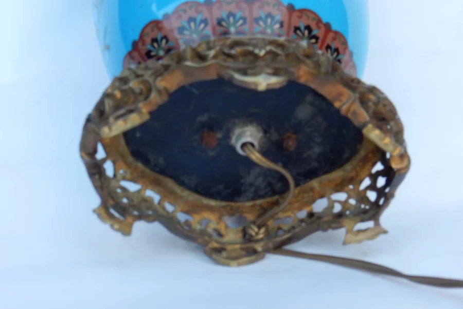 1890′ Japanese Cloisonné Lamp With Birds and Flowers