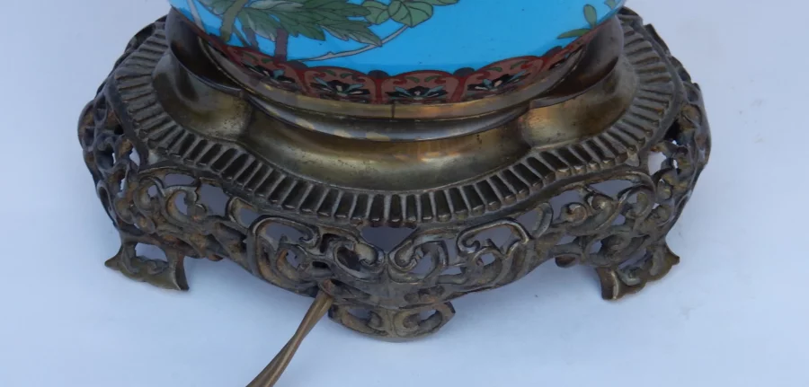 1890′ Japanese Cloisonné Lamp With Birds and Flowers