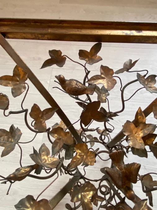 1970′ Patinated Iron Gueridon with Vegetal and Bird Deco