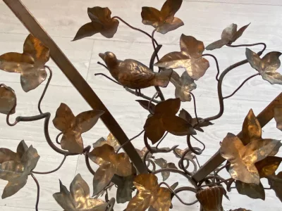 1970′ Patinated Iron Gueridon with Vegetal and Bird Deco