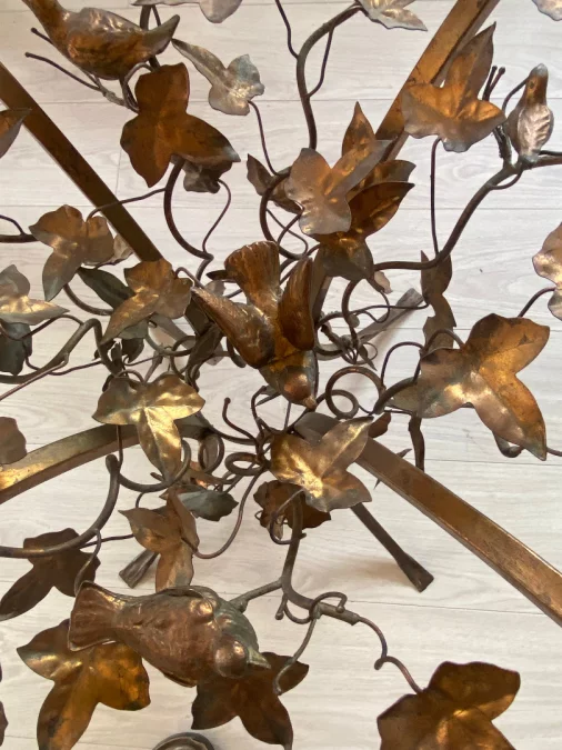1970′ Patinated Iron Gueridon with Vegetal and Bird Deco