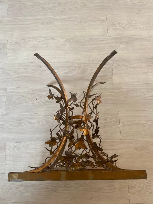 1970′ Patinated Iron Gueridon with Vegetal and Bird Deco