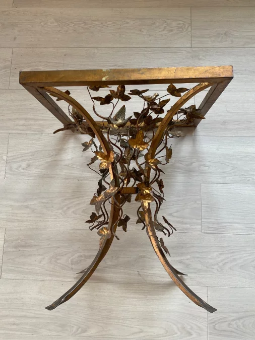 1970′ Patinated Iron Gueridon with Vegetal and Bird Deco