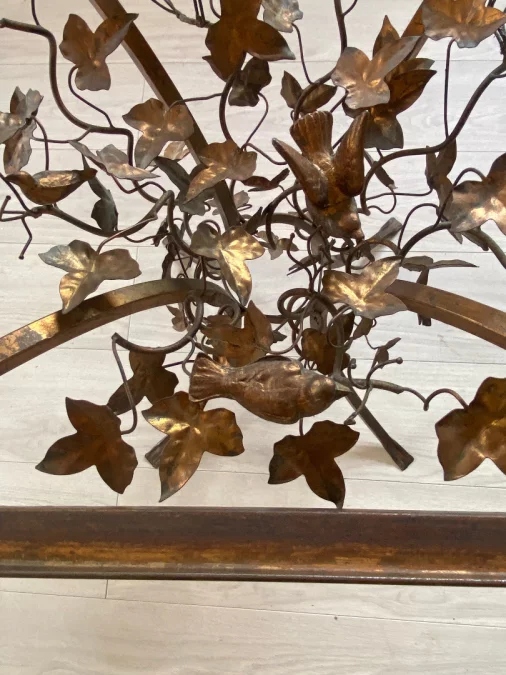 1970′ Patinated Iron Gueridon with Vegetal and Bird Deco