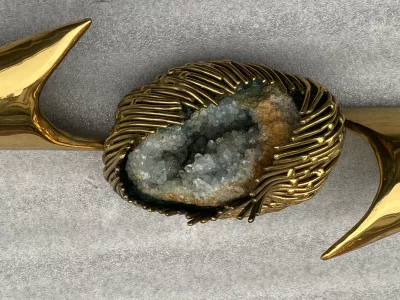 1970′ Geode And Gilt Bronze Wall Sculpture Signed Jacques Duval Brasseur