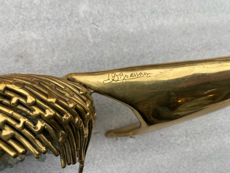 1970′ Geode And Gilt Bronze Wall Sculpture Signed Jacques Duval Brasseur