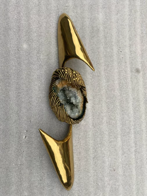 1970′ Geode And Gilt Bronze Wall Sculpture Signed Jacques Duval Brasseur