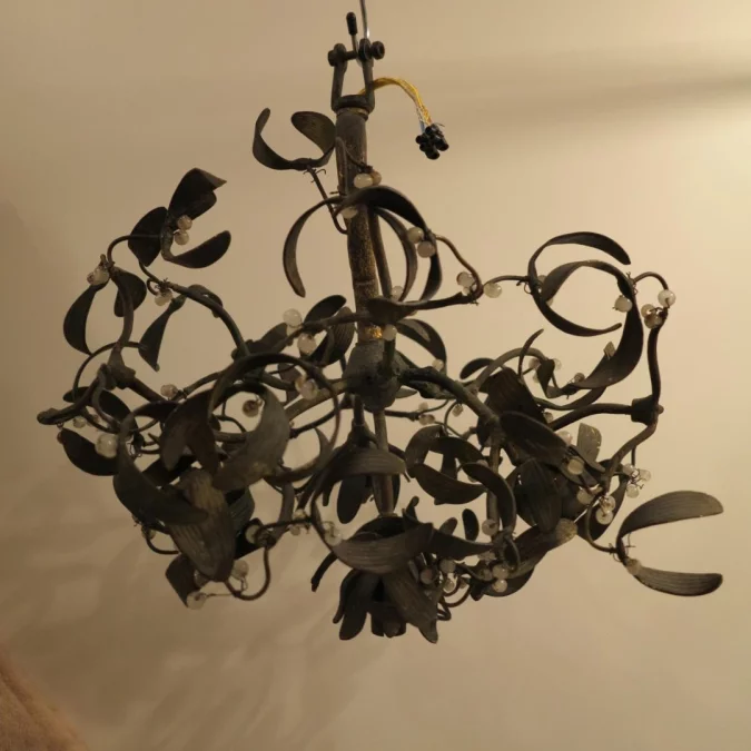 1900′ Mistletoe Ball Chandelier in Bronze, Art Nouveau with 4 Lamps