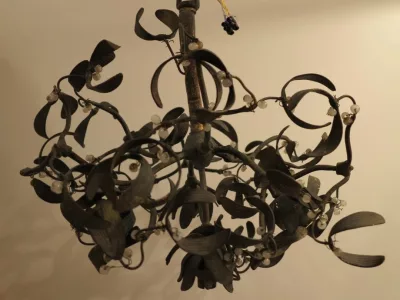 1900′ Mistletoe Ball Chandelier in Bronze, Art Nouveau with 4 Lamps