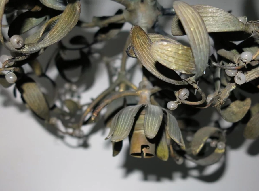 1900′ Mistletoe Ball Chandelier in Bronze, Art Nouveau with 4 Lamps