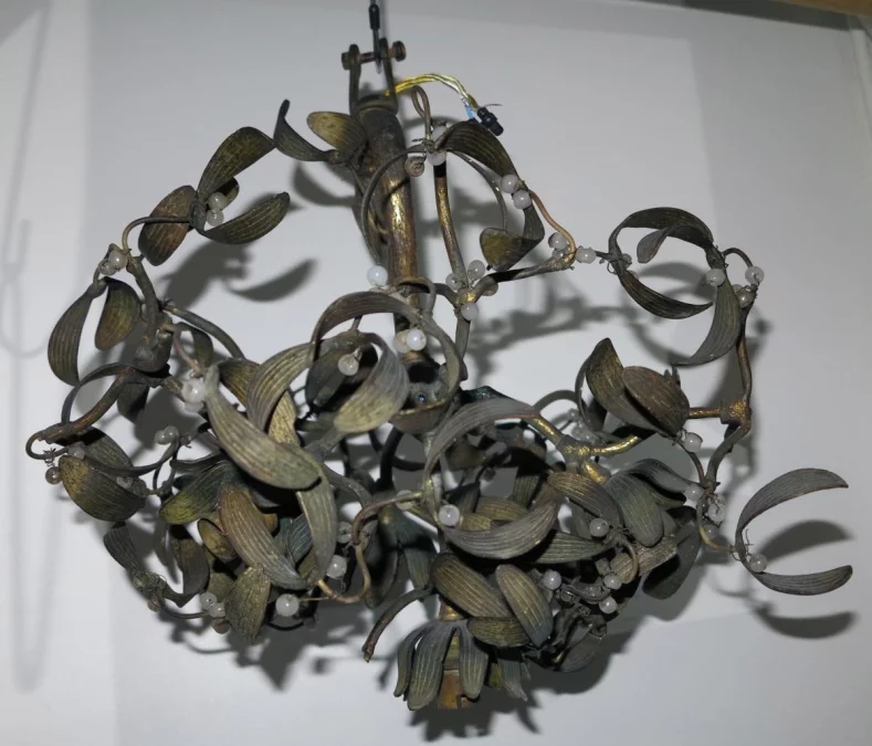 1900′ Mistletoe Ball Chandelier in Bronze, Art Nouveau with 4 Lamps