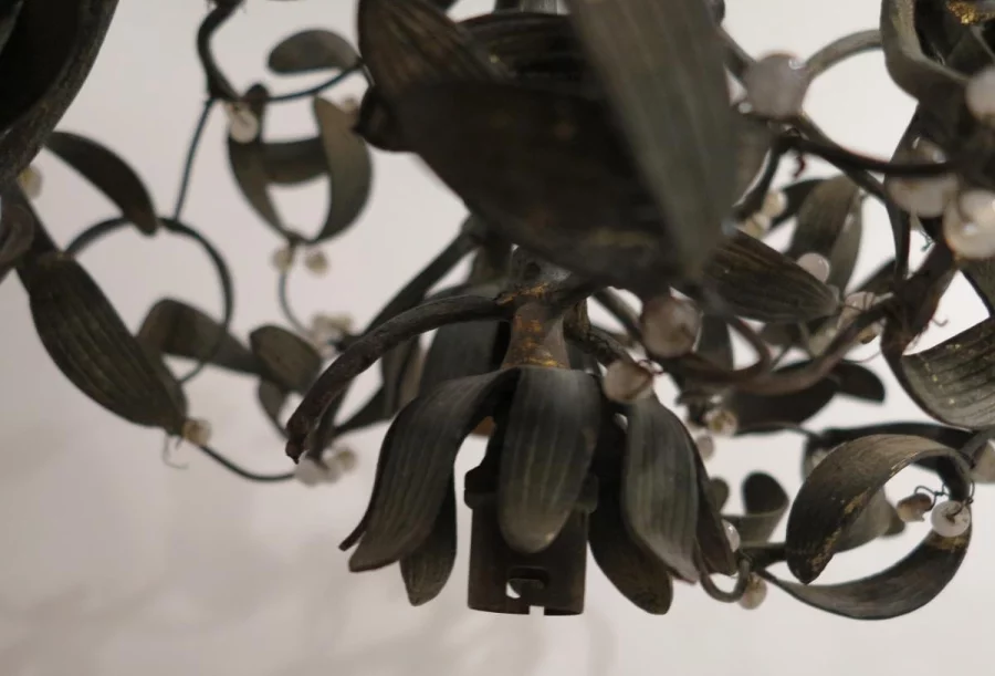 1900′ Mistletoe Ball Chandelier in Bronze, Art Nouveau with 4 Lamps