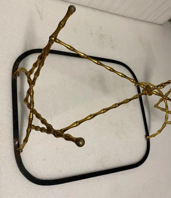 1950′ Table Basse Plateau Fer Peint Maison Bagués en Bronze Décor Bambou