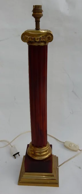 1950/70 Pair Of Maison Jansen Lamps, Brass and Bakelite, Amber Color