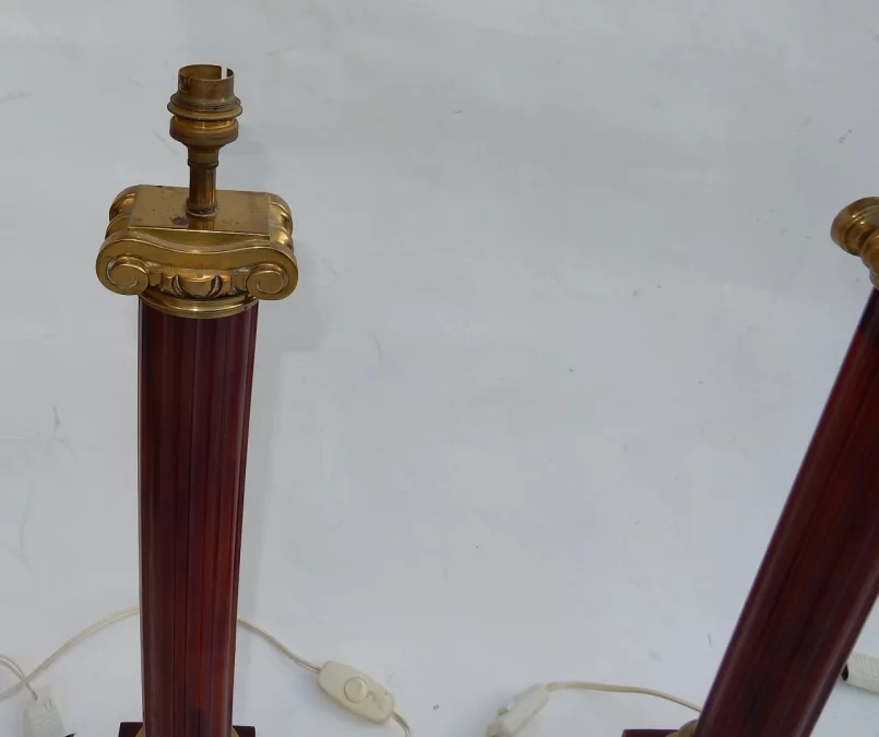 1950/70 Pair Of Maison Jansen Lamps, Brass and Bakelite, Amber Color
