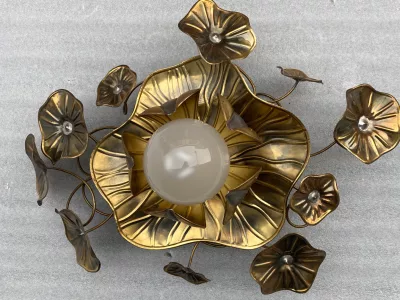 1970′ Maison Jansen Foliage Wall Or Ceiling Light in Brass 1 Bulb
