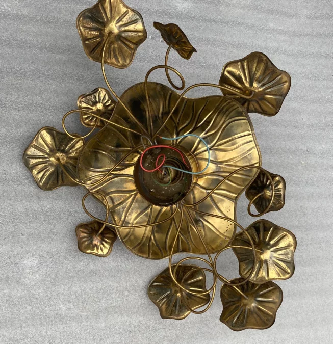 1970′ Maison Jansen Foliage Wall Or Ceiling Light in Brass 1 Bulb