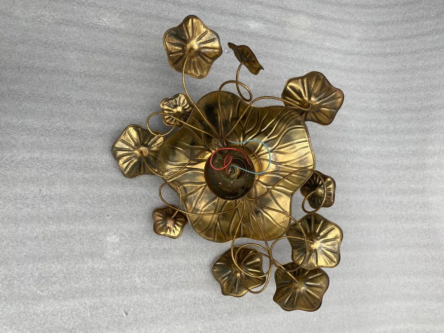 1970′ Maison Jansen Foliage Wall Or Ceiling Light in Brass 1 Bulb