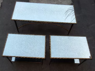 1950/70' Pair of Gilt Bronze Sofa Ends Palm Tree Decor Maison Charles