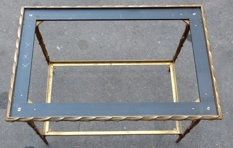 1950/70' Pair of Gilt Bronze Sofa Ends Palm Tree Decor Maison Charles