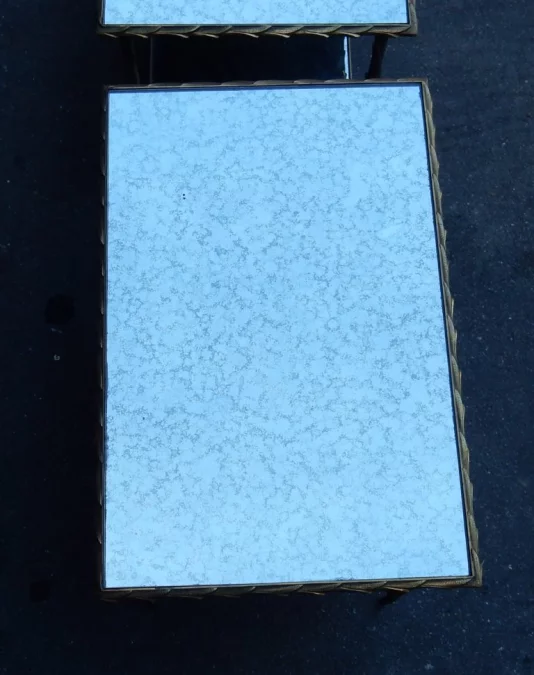 1950/70' Pair of Gilt Bronze Sofa Ends Palm Tree Decor Maison Charles