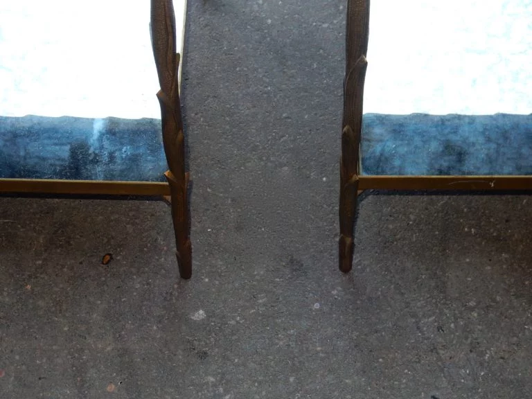 1950/70' Pair of Gilt Bronze Sofa Ends Palm Tree Decor Maison Charles