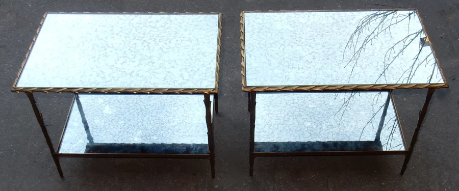 1950/70' Pair of Gilt Bronze Sofa Ends Palm Tree Decor Maison Charles