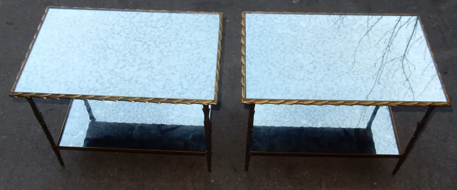 1950/70' Pair of Gilt Bronze Sofa Ends Palm Tree Decor Maison Charles