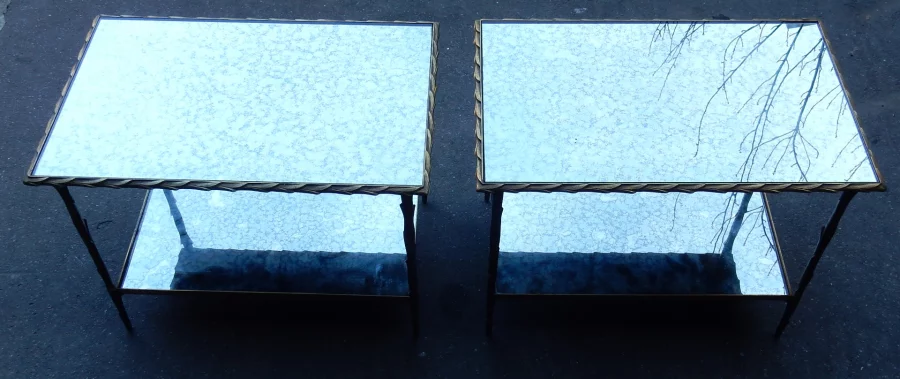 1950/70' Pair of Gilt Bronze Sofa Ends Palm Tree Decor Maison Charles