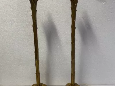 1970s Pair of Bronze Lamps by Maison Baguès, Palm Tree Decor