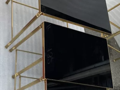 1970′ Maison Baguès Nesting Tables, 3 Black Mirror Tops and Fluted Uprights