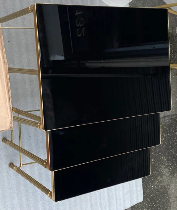 1970′ Maison Baguès Nesting Tables, 3 Black Mirror Tops and Fluted Uprights