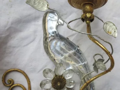 1970′ Pair of Baguès Style Parakeet Sconces