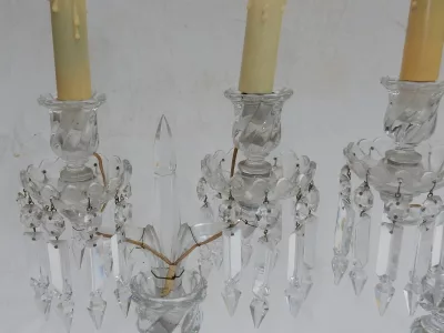 1950′ Pair of Baccarat Electrified Candlesticks Tors Model, Signed Cachet Baccarat