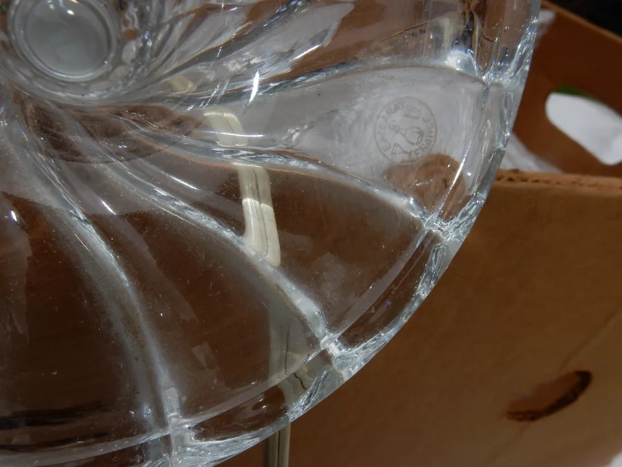 1950′ Pair of Baccarat Electrified Candlesticks Tors Model, Signed Cachet Baccarat