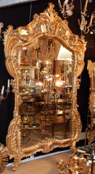 1850′ Louis 15 Style Mirror in Golden Wood Mercury Glass