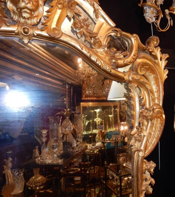 1850′ Louis 15 Style Mirror in Golden Wood Mercury Glass