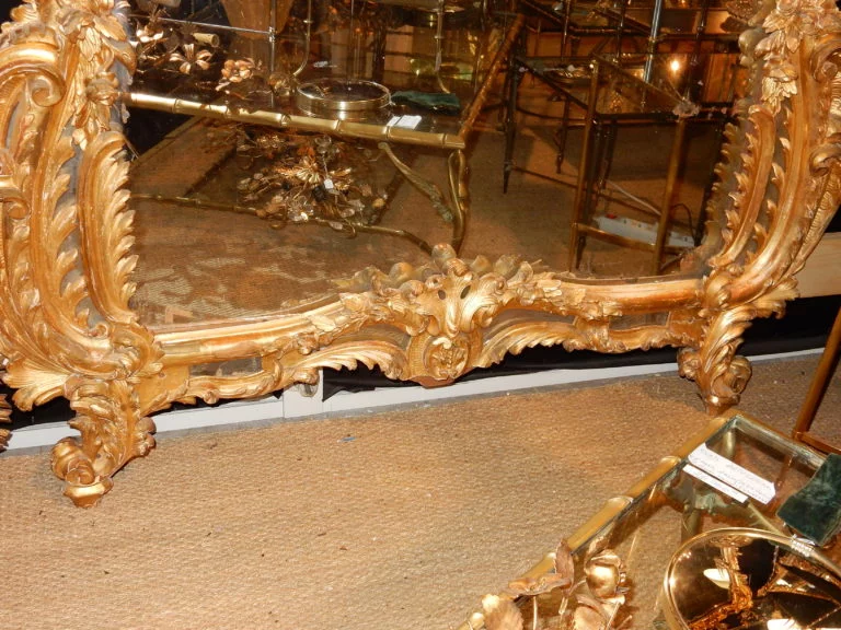 1850′ Louis 15 Style Mirror in Golden Wood Mercury Glass