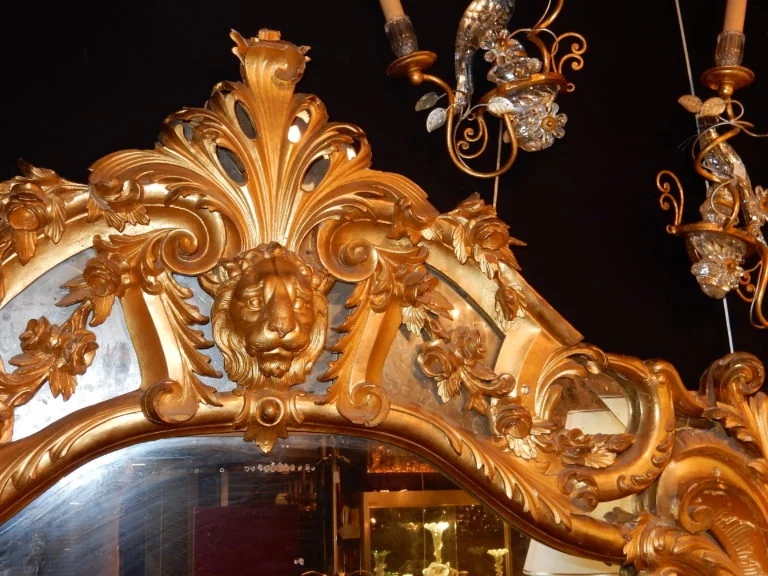 1850′ Louis 15 Style Mirror in Golden Wood Mercury Glass