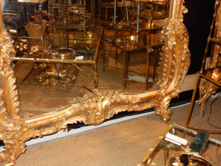 1850′ Louis 15 Style Mirror in Golden Wood Mercury Glass
