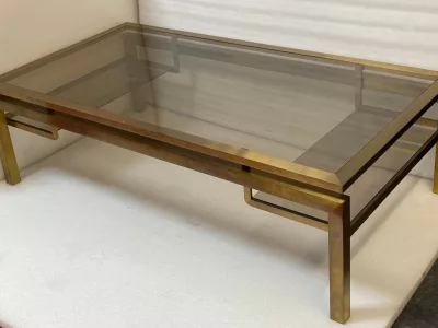 1970s Rectangular Coffee Table by Guy Lefevre for Jansen, in Brass and Glass