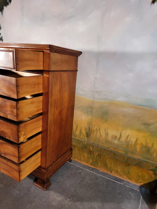 Chiffonnier grande commode en noyer massif XIX ème