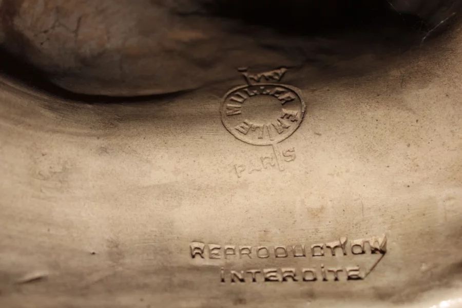 Buste De Jeune Femme En Céramique à Patine Bleu Vert Signé Bernstamm édition Emile Muller