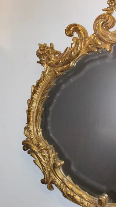 Important Miroir Louis XV En Stuc Doré XIX